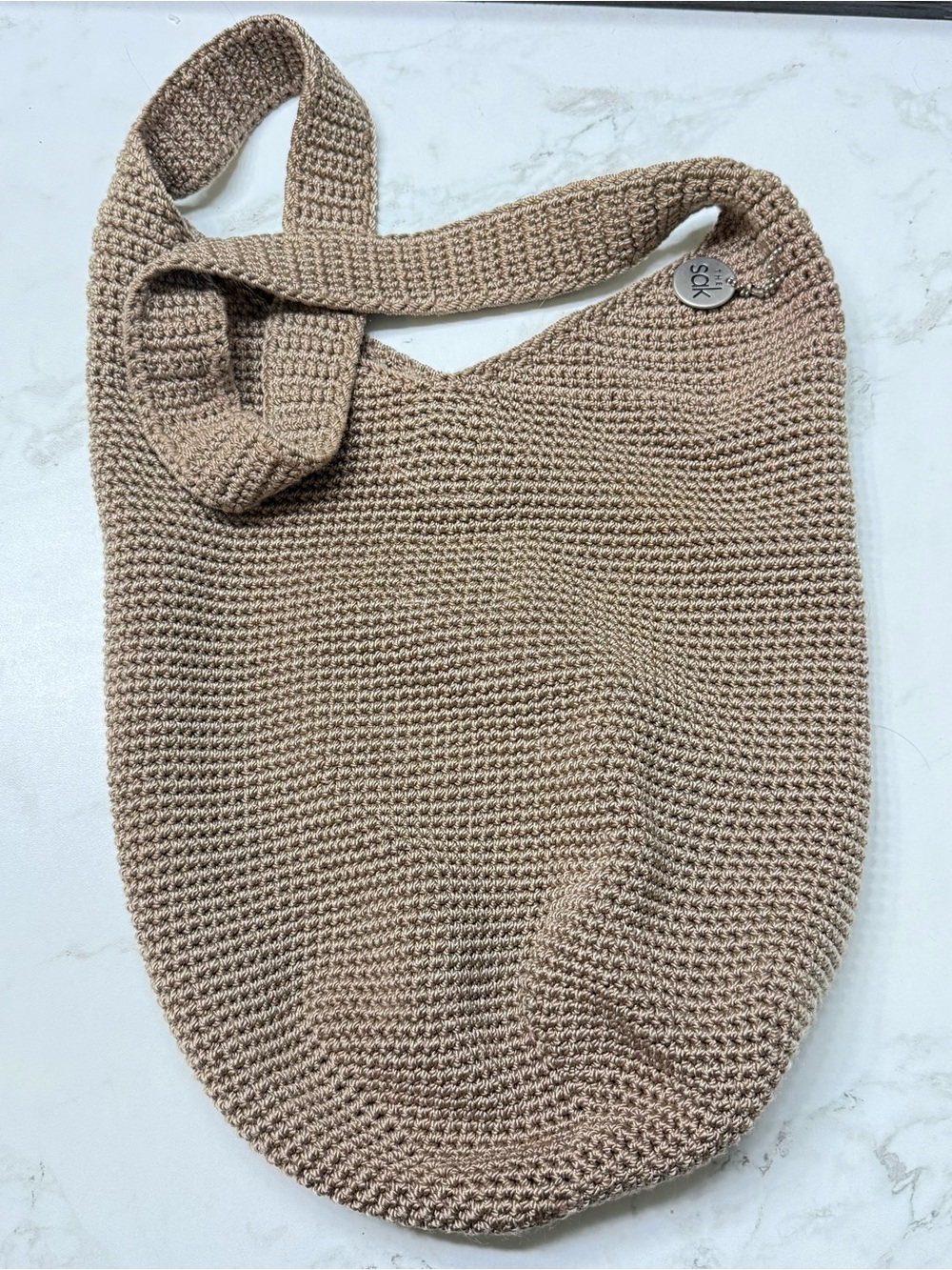 The Sak Knit Shoulder Tote in Beige-Tan